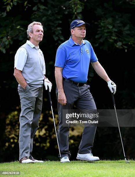 Simon Sheppard and Barry Warman of Bishops Stortford Golf Club look on during the Golfplan Insurance PGA Pro-Captain Challenge - South Regional...