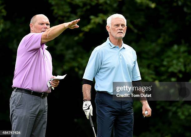 Stuart Rokes and Nigel Fry of Faversham Golf Club line up a shot on the 3rd hole during the Golfplan Insurance PGA Pro-Captain Challenge - South...