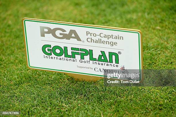 Golfplan logo is pictured during the Golfplan Insurance PGA Pro-Captain Challenge - South Regional Qualifier at Addington Golf Club on August 21,...