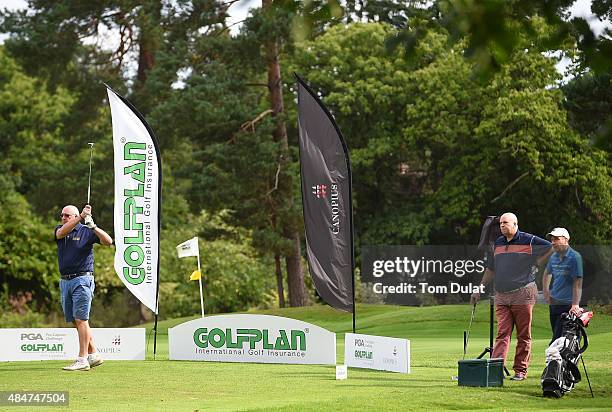 Nigel Sansome of Garon Park Golf Complex tees off from the 1st hole during the Golfplan Insurance PGA Pro-Captain Challenge - South Regional...