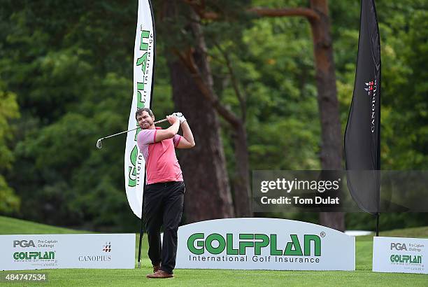 Richard Allen of Wellshurst Golf & Country Club tees off from the 1st hole during the Golfplan Insurance PGA Pro-Captain Challenge - South Regional...