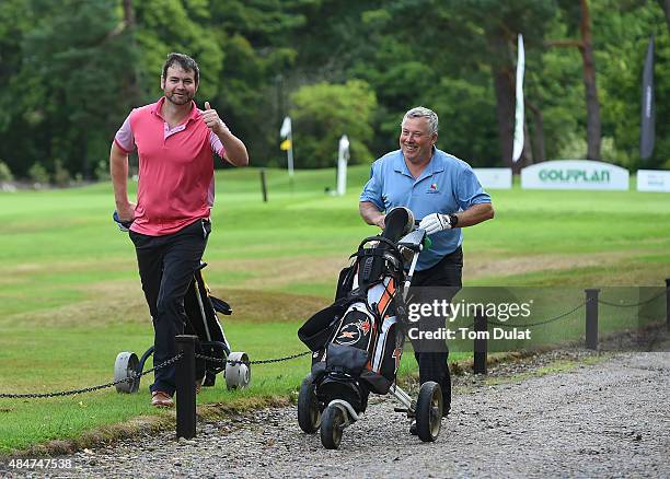 Richard Allen and Steve Gates of Wellshurst Golf & Country Club smile during the Golfplan Insurance PGA Pro-Captain Challenge - South Regional...