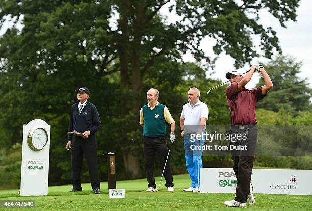 Nico Els of Clandon Regis Golf Club tees off from the 1st hole during the Golfplan Insurance PGA Pro-Captain Challenge - South Regional Qualifier at...