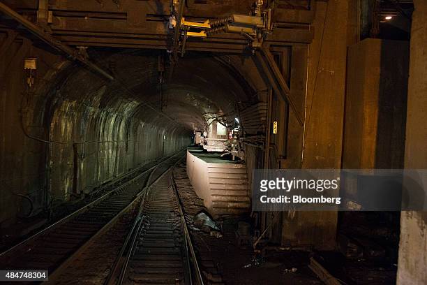 Set of stairs sits next to the entrance of the north tube of the North River Tunnel under the Hudson River in New York, U.S., on early Friday...