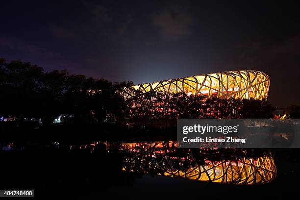 General view of the exterior of the National Stadium ahead of the 15th IAAF World Athletics Championships Beijing 2015 on August 21, 2015 in Beijing,...