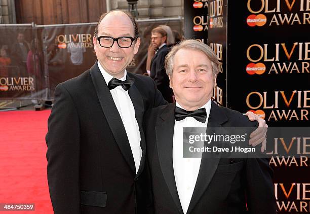 Jonty Stephens and Ian Ashpitel attend the Laurence Olivier Awards at the Royal Opera House on April 13, 2014 in London, England.