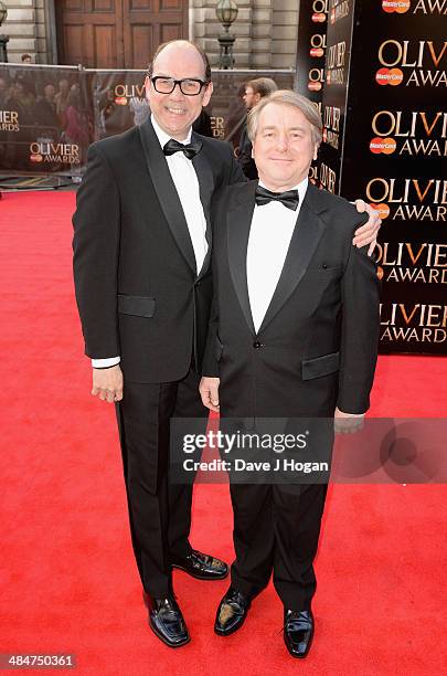 Jonty Stephens and Ian Ashpitel attend the Laurence Olivier Awards at the Royal Opera House on April 13, 2014 in London, England.