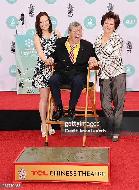 Danielle Sarah Lewis, comedian Jerry Lewis and SanDee Pitnick attend Lewis' Hand And Footprint Ceremony at TCL Chinese Theatre IMAX on April 12, 2014...