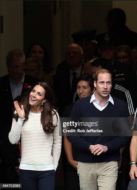 Prince William, Duke of Cambridge and Catherine, Duchess of Cambridge emerge from the tunnel onto Forsyth Barr Stadium, Dunedin on April 13, 2014 in...