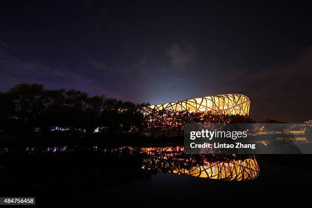 General view of the exterior of the National Stadium ahead of the 15th IAAF World Athletics Championships Beijing 2015 on August 21, 2015 in Beijing,...