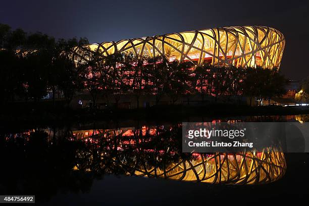General view of the exterior of the National Stadium ahead of the 15th IAAF World Athletics Championships Beijing 2015 on August 21, 2015 in Beijing,...