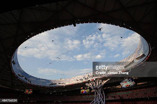 General view of the exterior of the National Stadium ahead of the 15th IAAF World Athletics Championships Beijing 2015 on August 21, 2015 in Beijing,...
