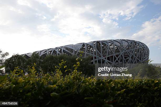 General view of the exterior of the National Stadium ahead of the 15th IAAF World Athletics Championships Beijing 2015 on August 21, 2015 in Beijing,...