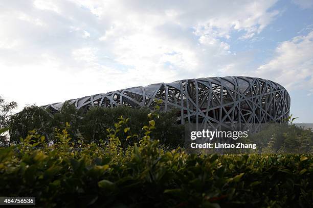 General view of the exterior of the National Stadium ahead of the 15th IAAF World Athletics Championships Beijing 2015 on August 21, 2015 in Beijing,...