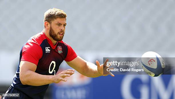 Dave Attwood catches the ball during the England captain's run at Stade de France on August 21, 2015 in Paris, France.