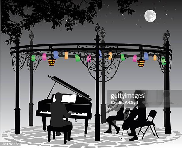 ilustrações de stock, clip art, desenhos animados e ícones de luar musical com lanterns desempenho - pianist