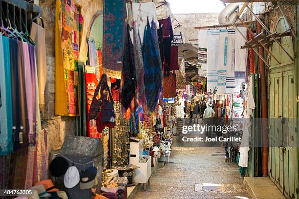 shops in jerusalem's muslim quarter - jerusalem market stock pictures, royalty-free photos & images