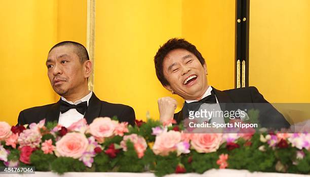 Hitoshi Matsumoto and Masatoshi Hamada of comedy duo Downtown attend NTV year end special program "Gaki No Tsukai Special - 24 Hours No Laughing"...