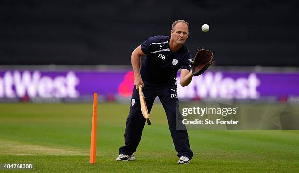 Hampshire coach Dale Benkenstein in action before the NatWest T20 Blast quarter final match between Worcestershire and Hampshire at New Road on...