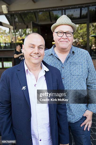 Filmmakers Richard Starzak and Mark Burton of 'Shaun the Sheep' are photographed for Los Angeles Times on July 31, 2015 in Santa Monica, California....