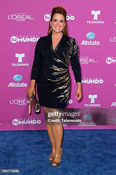 Blue Carpet -- Pictured: Maria Celeste Arrarás arrives at the 2015 Premios Tu Mundo at the American Airlines Arena in Miami, Florida on August 20,...