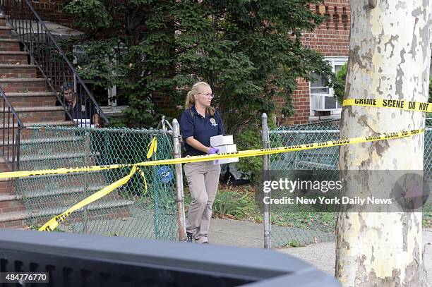 Investigors work scene of Brooklyn suicide of NYPD Sgt. Joel Doseau who killed himself in Canarsie home of his late parents. Doseau accused of raping...