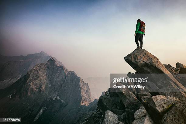mountain climbing - on top of stockfoto's en -beelden