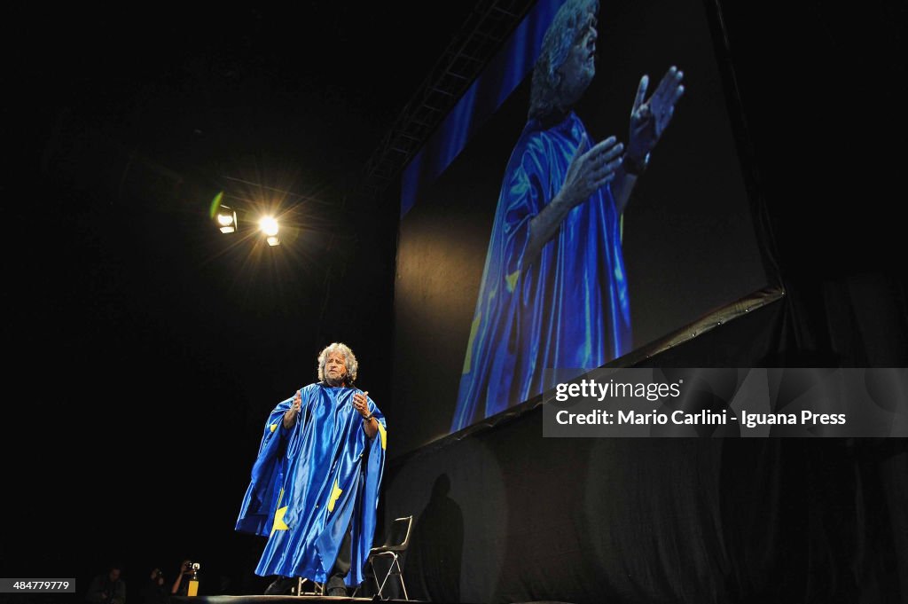 Italian Comedian Turned Politician Beppe Grillo Performs In Bologna