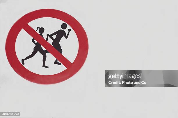 prohibition signs of jogging - out of bounds sport stock pictures, royalty-free photos & images