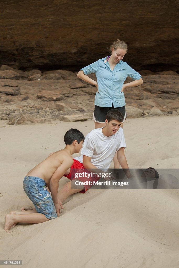 Kids Playing Sand on Beach in Grand Canyon Arizona