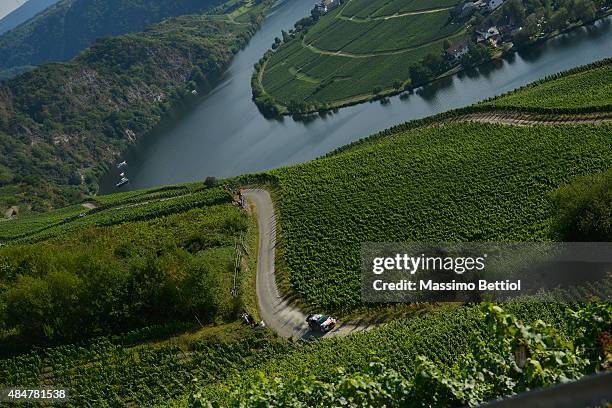 Mads Ostberg of Norway and Jonas Andersson of Sweden compete in their Citroen Total Abu Dhabi WRT Citroen DS3 WRC during Day One of the WRC Germany...