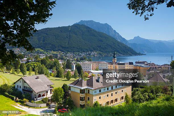 elevated view over idyllic gmunden, austria - gmunden austria stock pictures, royalty-free photos & images