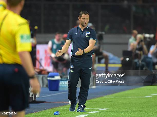 Coach Pal Dardai of Hertha BSC during the game between Hertha BSC and Werder Bremen on August 21, 2015 in Berlin, Germany.
