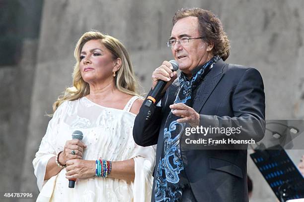 Singer Romina Power and Al Bano perform live during a concert at the Waldbuehne on August 21, 2015 in Berlin, Germany.