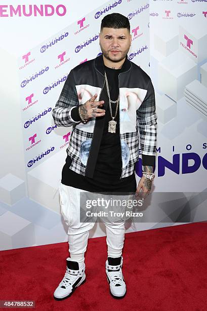 Carlos Efren Reyes Rosado, aka Farruko, attends Telemundo's 'Premios Tu Mundo Awards' 2015 at American Airlines Arena on August 20, 2015 in Miami,...