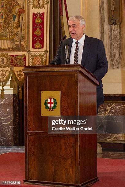 Giuliano Pisapia, major of Milan, during the Turkish Airlines Euroleague Final Four Presentation Press Conference at Palazzo Marino on April 14, 2014...