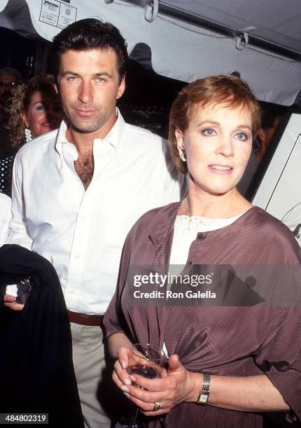 Actor Alec Baldwin and actress Julie Andrews attend the Bay Street Theatre Benefit Party on July 10, 1993 at Marine Park in Sag Harbor, Long Island,...