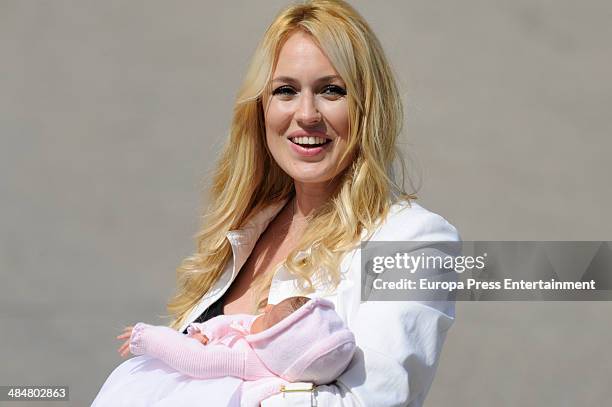 Actress Carolina Cerezuela with her newborn daughter Daniela Moya on April 14, 2014 in Madrid, Spain.