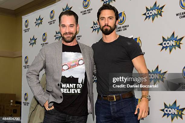 Aaron Sagers and Milo Ventimiglia attend Wizard World Comic Con Chicago 2015 at Donald E. Stephens Convention Center on August 21, 2015 in Chicago,...