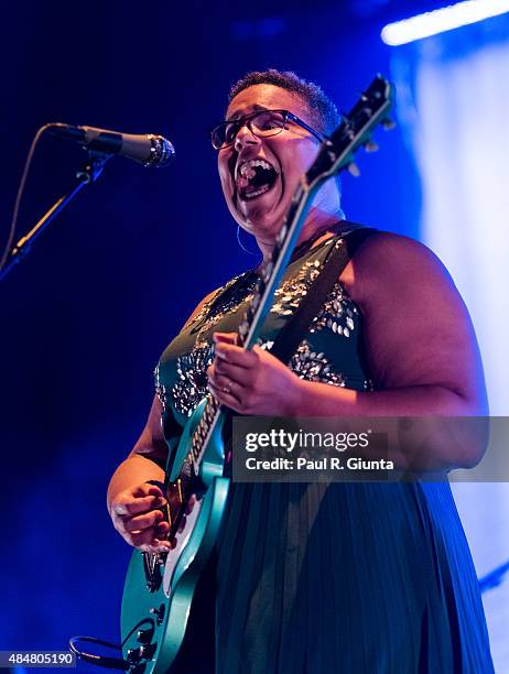 Brittany Howard of Alabama Shakes performs on stage at Verizon Wireless Amphitheater on August 21, 2015 in Alpharetta, Georgia.