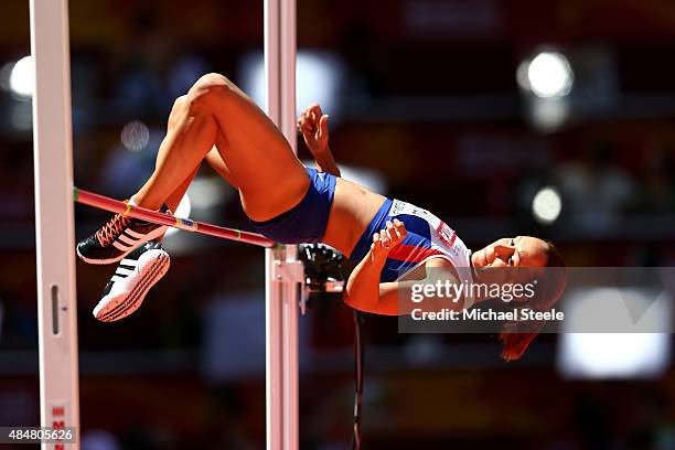 Jessica Ennis-Hill of Great Britain competes in the Women's Heptathlon High Jump during day one of the 15th IAAF World Athletics Championships...