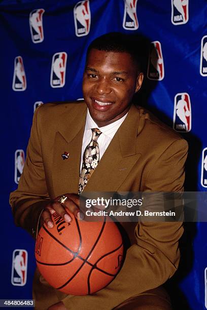 Derrick Coleman from Syracuse University is drafted number one overall pick by the New Jersey Nets on June 27, 1990 at the Felt Forum in New York...