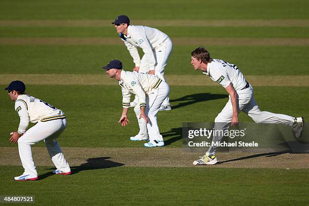 Steven Patterson of Yorkshire on his follow through after a delivery during day two of the LV County Championship match between Somerset and...