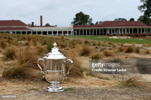 General view of the Women's U.S. Open trophy during the 2014 U.S. Open Preview Day at Pinehurst No. 2 on April 14, 2014 in Pinehurst, North Carolina.