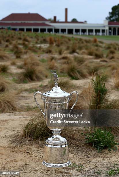 General view of the Men's U.S. Open trophy during the 2014 U.S. Open Preview Day at Pinehurst No. 2 on April 14, 2014 in Pinehurst, North Carolina.