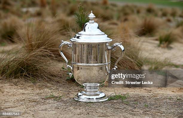 General view of the Women's U.S. Open trophy during the 2014 U.S. Open Preview Day at Pinehurst No. 2 on April 14, 2014 in Pinehurst, North Carolina.