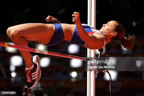 Jessica Ennis-Hill of Great Britain competes in the Women's Heptathlon High Jump during day one of the 15th IAAF World Athletics Championships...