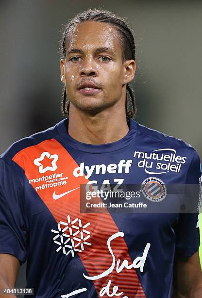 Daniel Congre of Montpellier looks on during the French Ligue 1 match between Montpellier Herault SC v Paris Saint-Germain at Stade de la Mosson on...