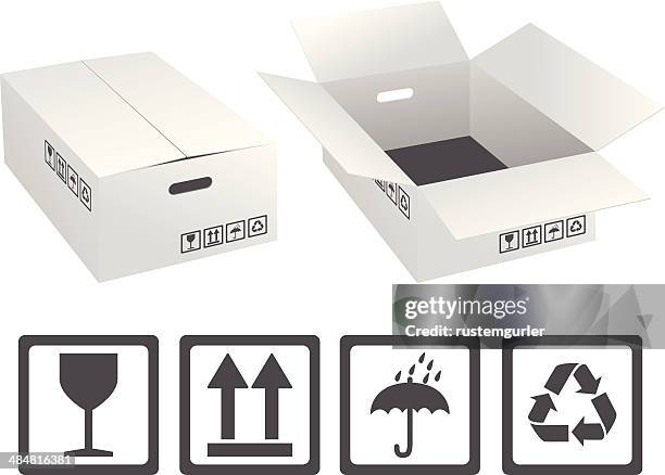cardboard boxes - fragile sign stock illustrations