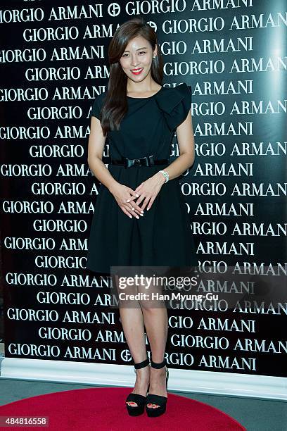 South Korean actress Ha Ji-Won attends the photocall for 'Giorgio Armani Beauty' at Lotte Department Store on August 22, 2015 in Seoul, South Korea.